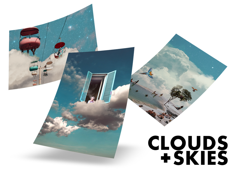 Fluffy clouds and sky posters